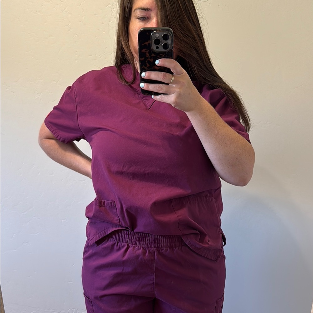 Cherokee Maroon Short Sleeve Scrub Top